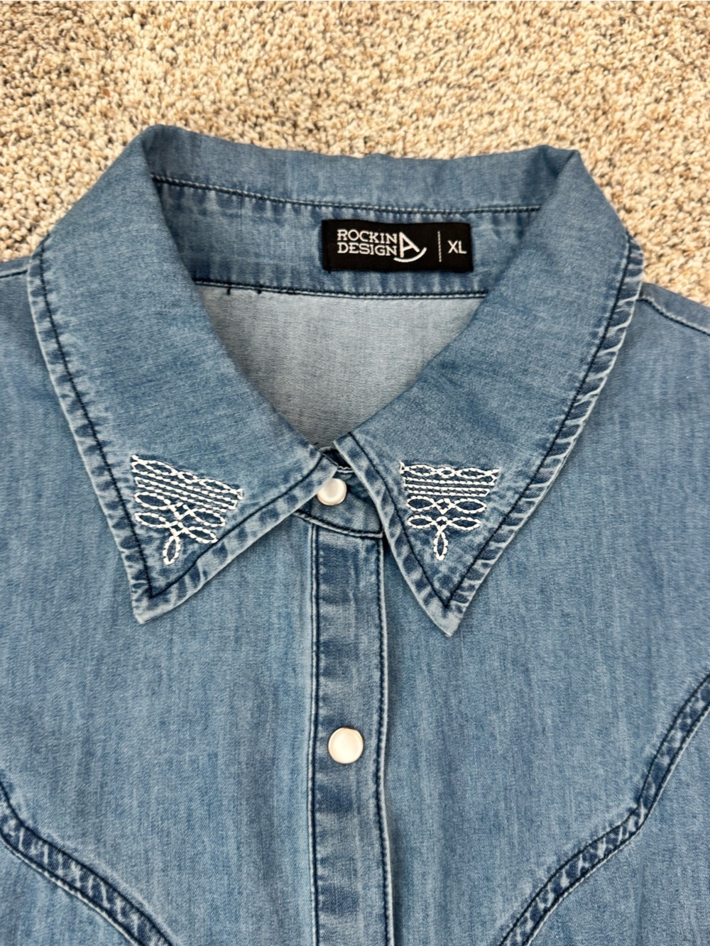 Denim Button-Down Western Shirt with boot stitch detailing - Picture 3 of 3